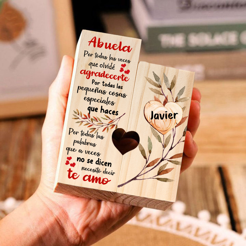 A mi abuela - Candelero de madera sin vela Corazón 1 nombre personalizado