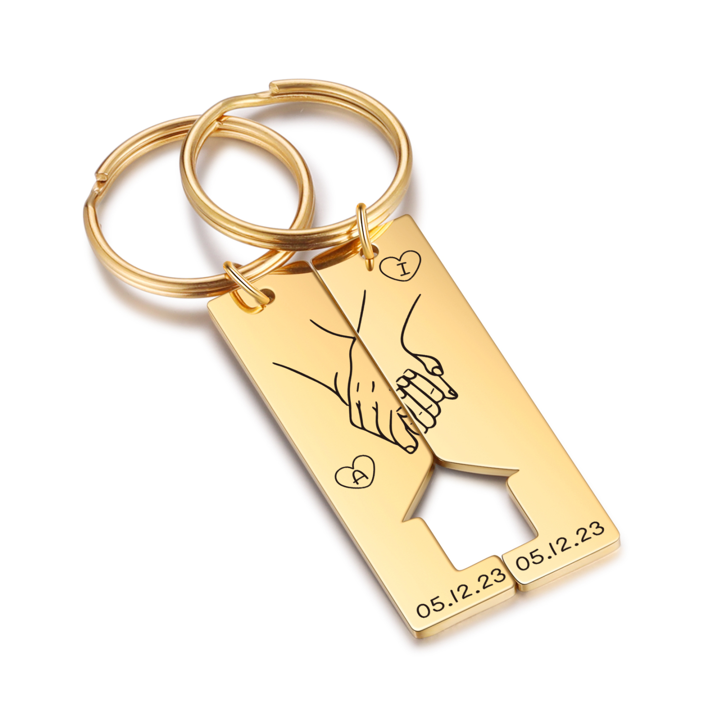 A mi querido-Llavero con casa encajada para pareja manos cogidas 2 letras personalizadas con fecha-Jessemade ES