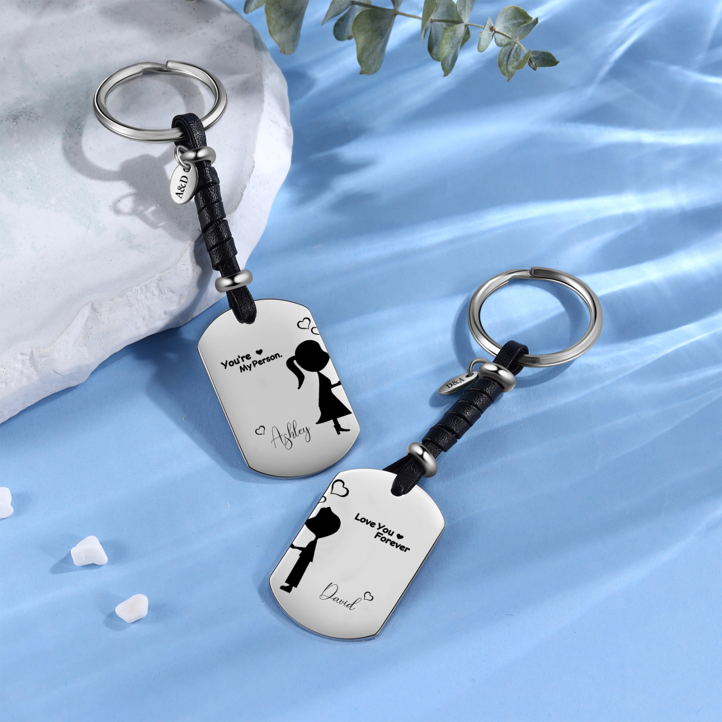 Llavero para pareja sombras 2 nombres, 2 letras y 2 textos personalizados-Jessemade ES