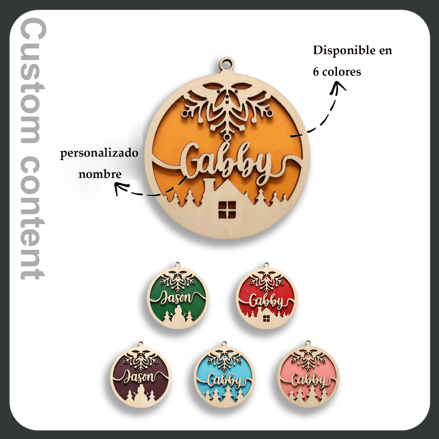 Ornamentos 1 Nombre Personalizado 6 colores Adorno de Madera