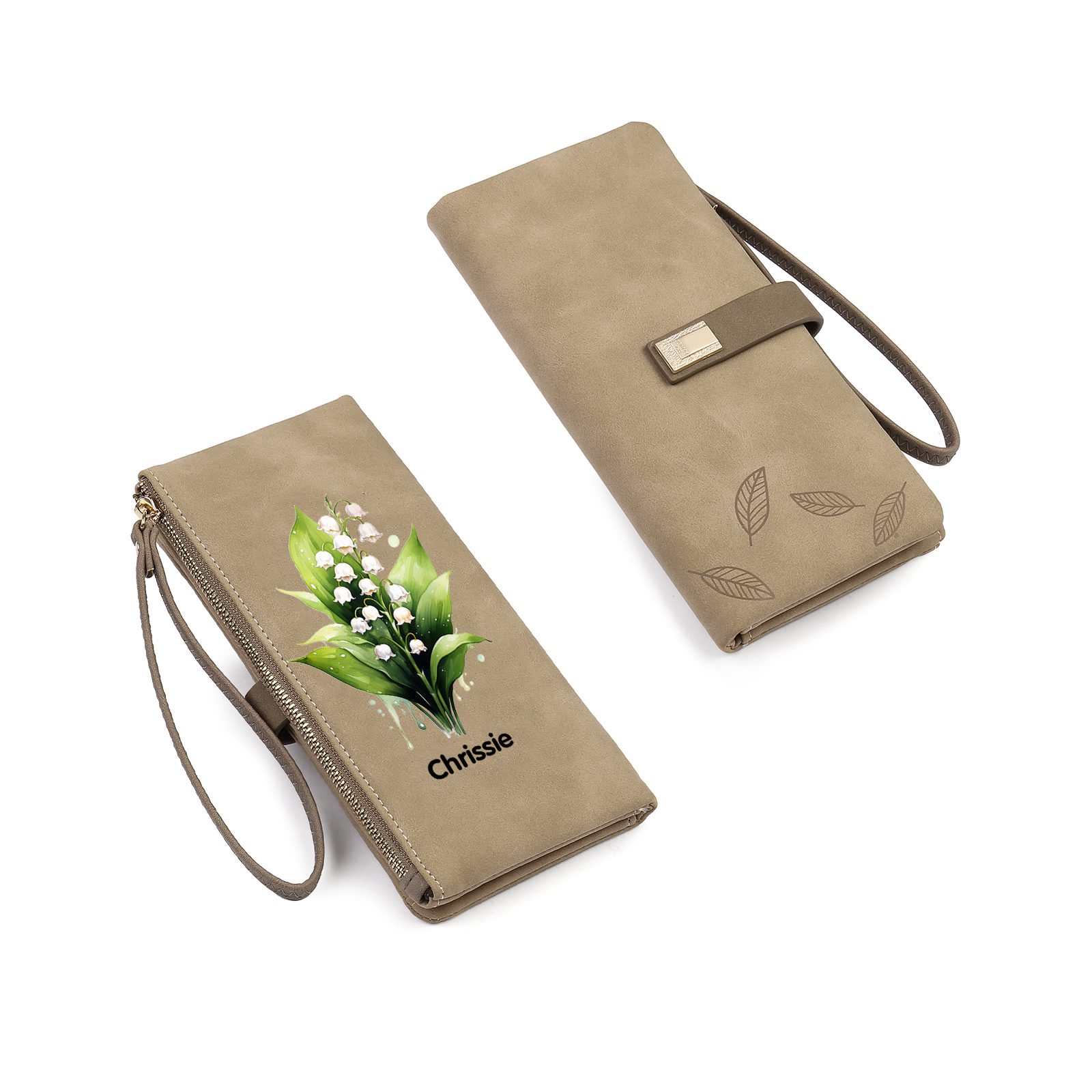 Cartera, billetera con 1 nombre y 1 flor de nacimiento personalizados monedero clásico para mujer-Jessemade ES