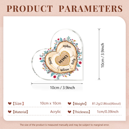 A mi mamá/abuela-Placa de acrílico "Corazones" en forma de corazón 5 nombres personalizados-Jessemade ES