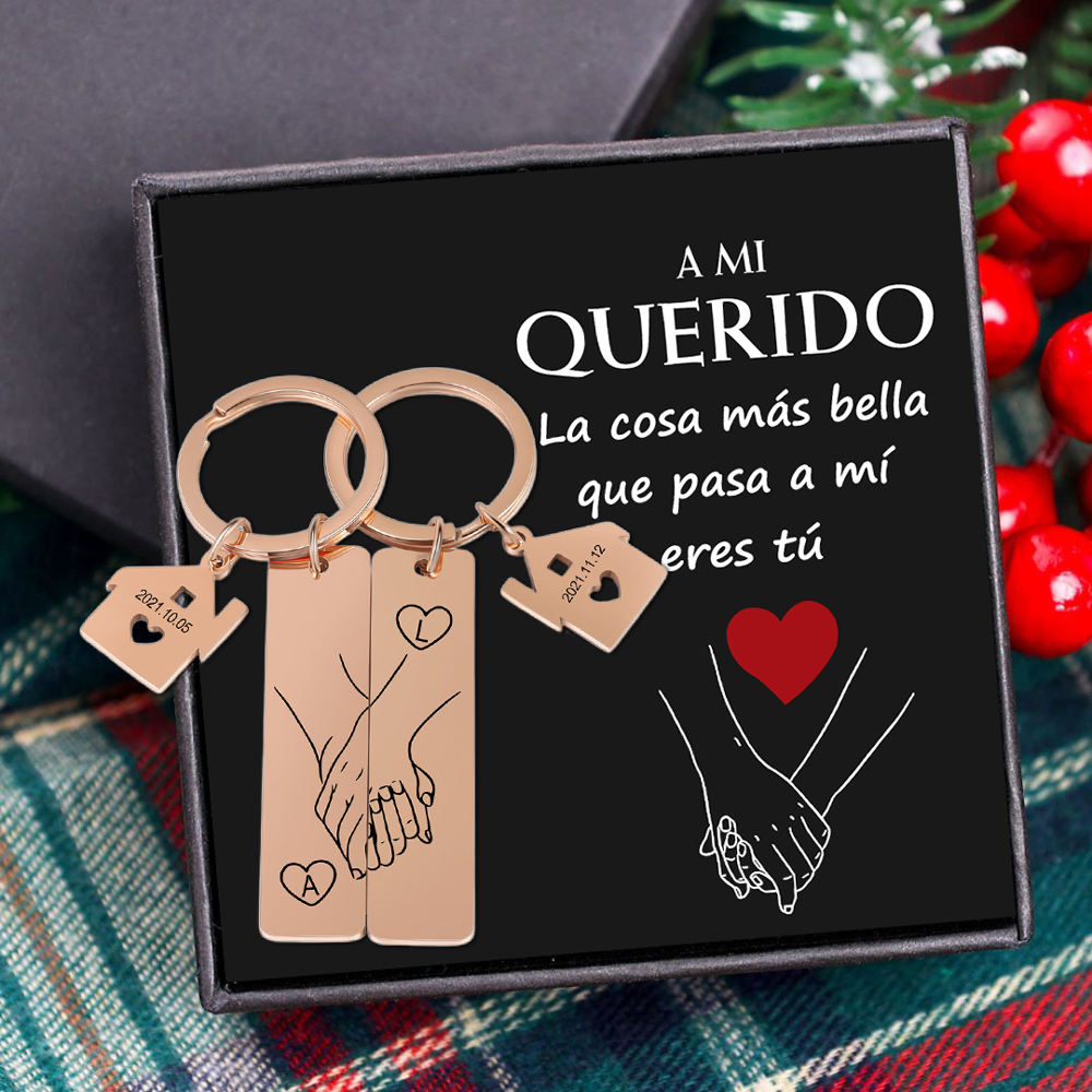 A mi querido-Llavero para pareja mano a mano 2 letras personalizadas con fecha-Jessemade ES