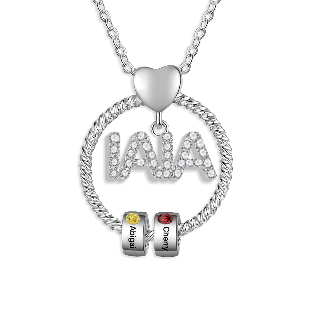 Collar a abuela con colgante de "IAIA" con 2 nombres y 2 piedras de nacimiento personalizados | Jessemade-Jessemade ES