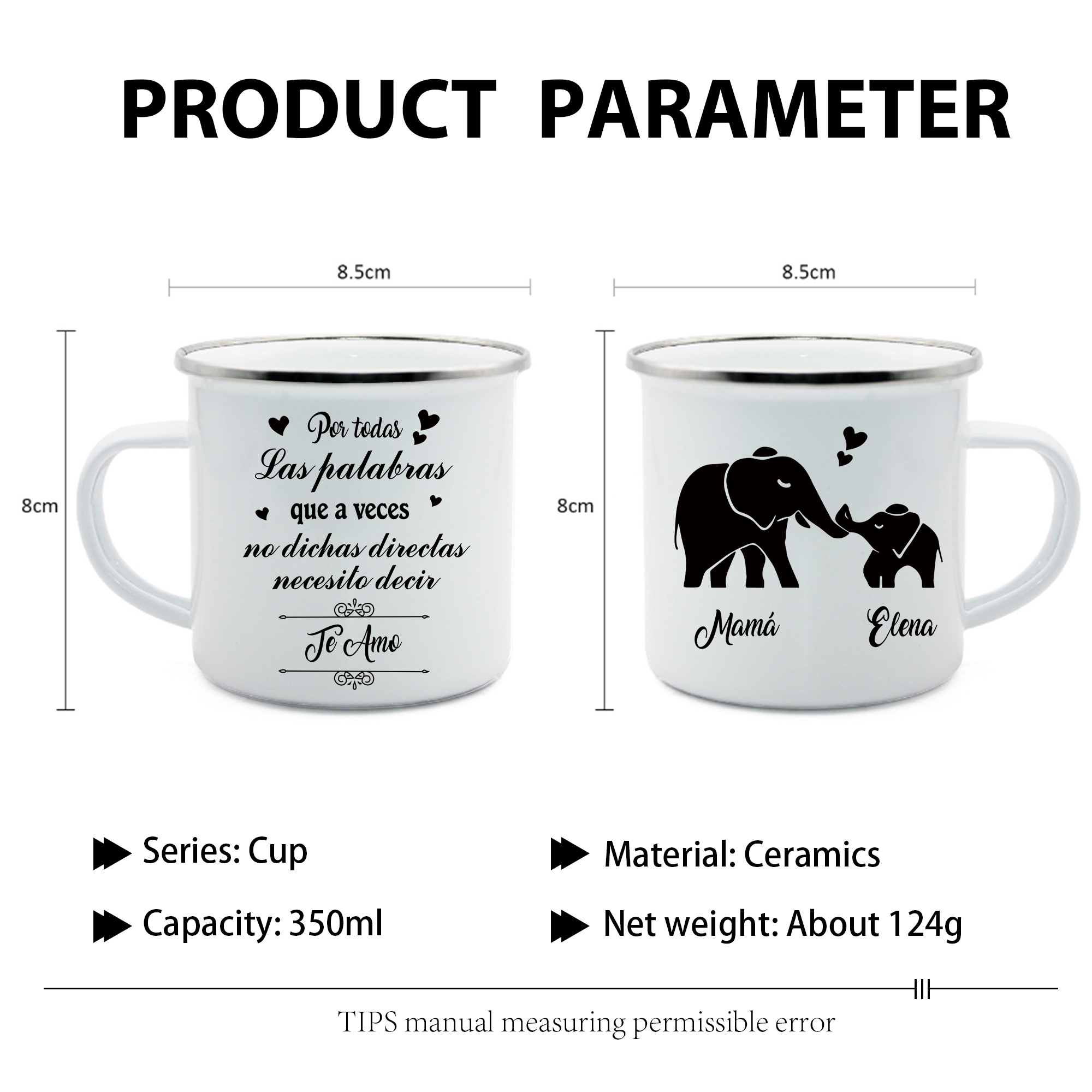 Taza para familia elefantes 2 nombres personalizados-Jessemade ES