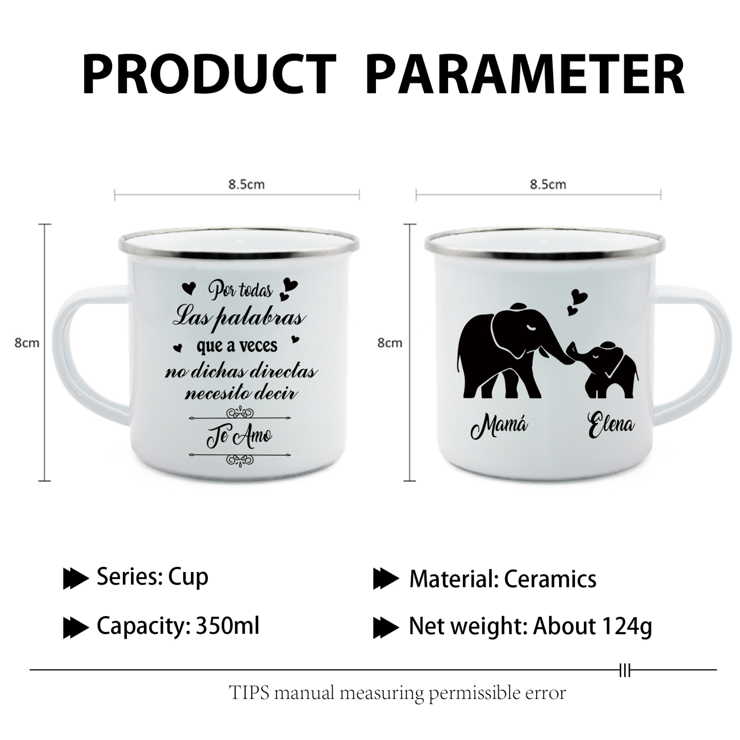 Taza para familia elefantes 2 nombres personalizados-Jessemade ES