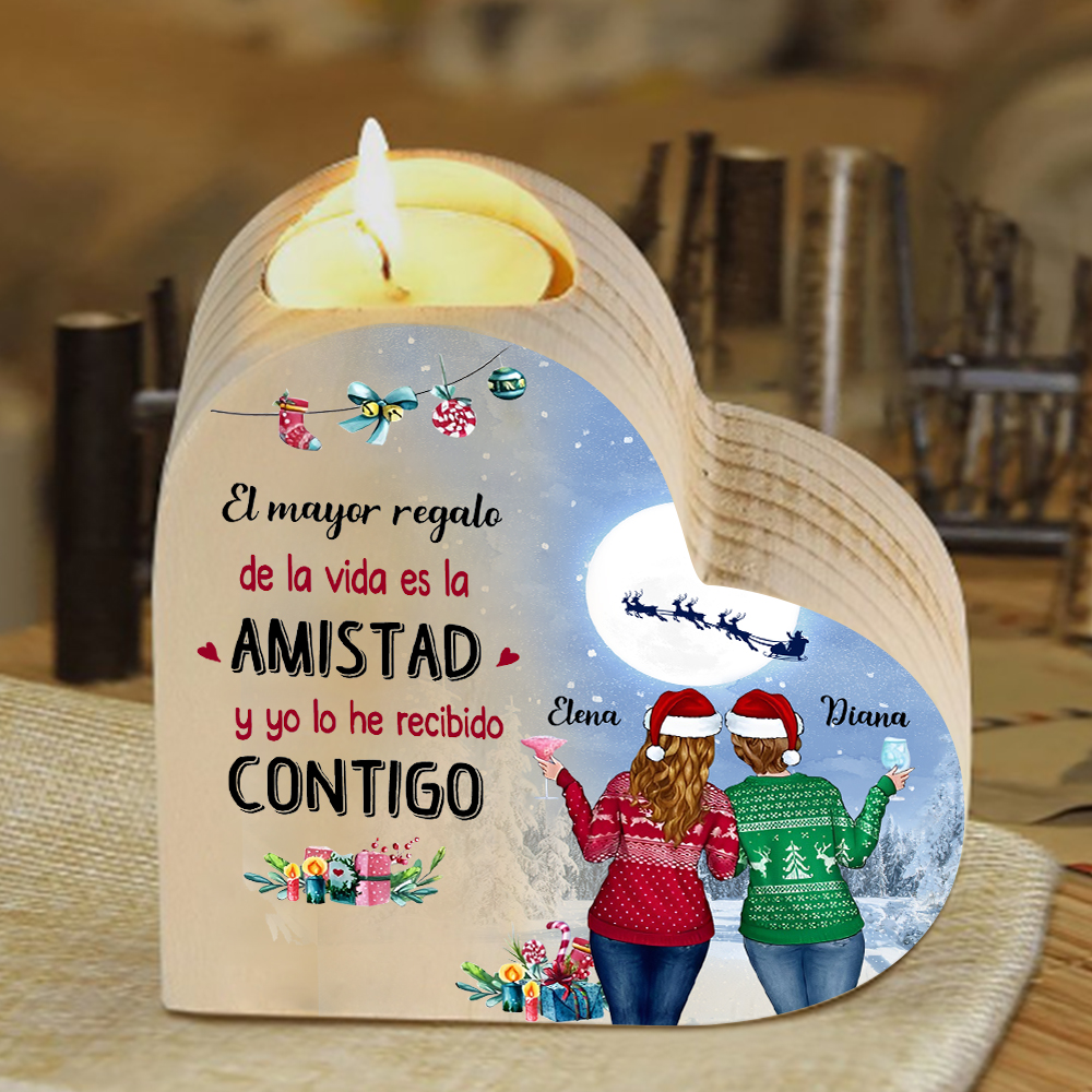 A mi amiga - Candelero de madera sin vela 2 nombres personalizados regalo de navidad-Jessemade ES