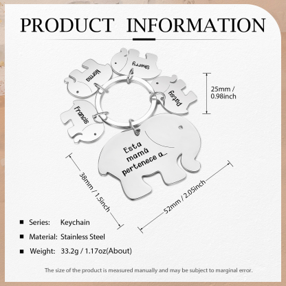 A mi mamá/abuela - Llavero con 4 nombres personalizados en elefantes con texto-Jessemade ES
