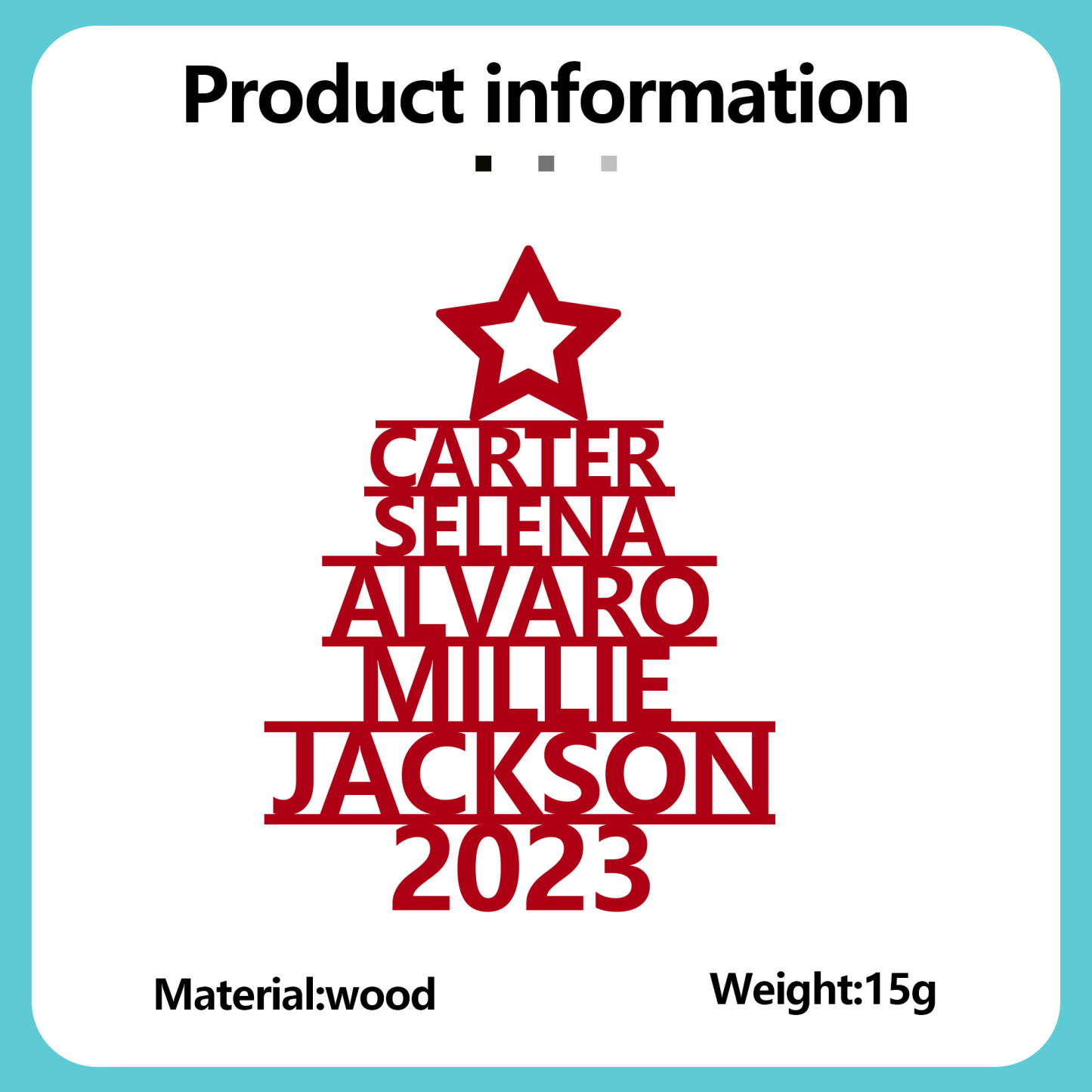 Navidad-Ornamento navideño de madera árbol de nombres con 5 nombres y año personalizados