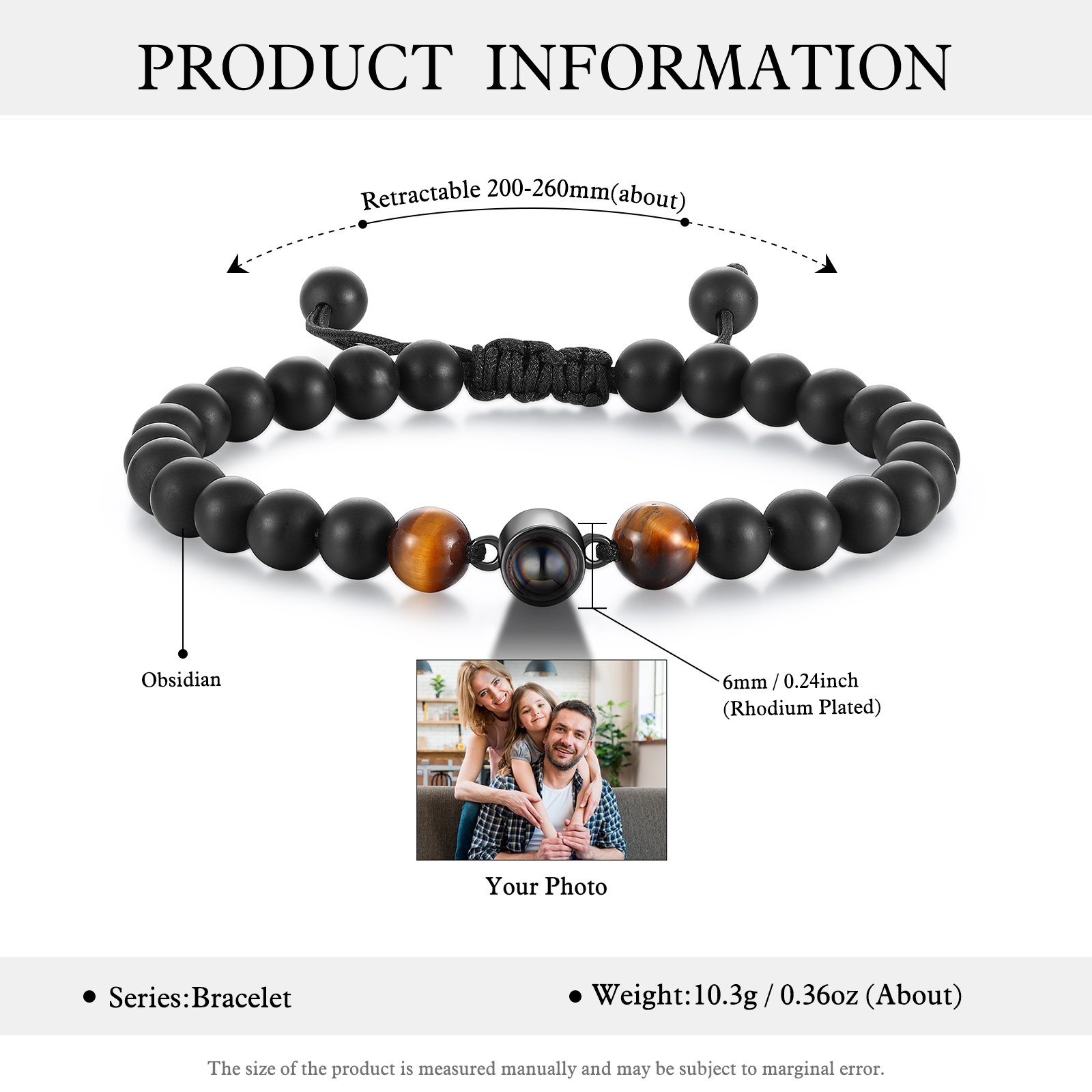 A mi papá-Pulsera de perlas con proyección de foto en color para hombre-Jessemade ES