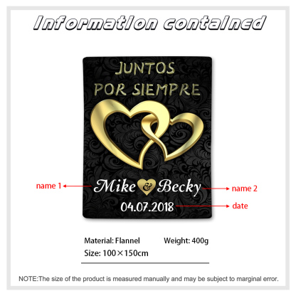 Pareja-Manta de buen calidad de corazones conectados personalizada con nombres y fecha-Jessemade ES