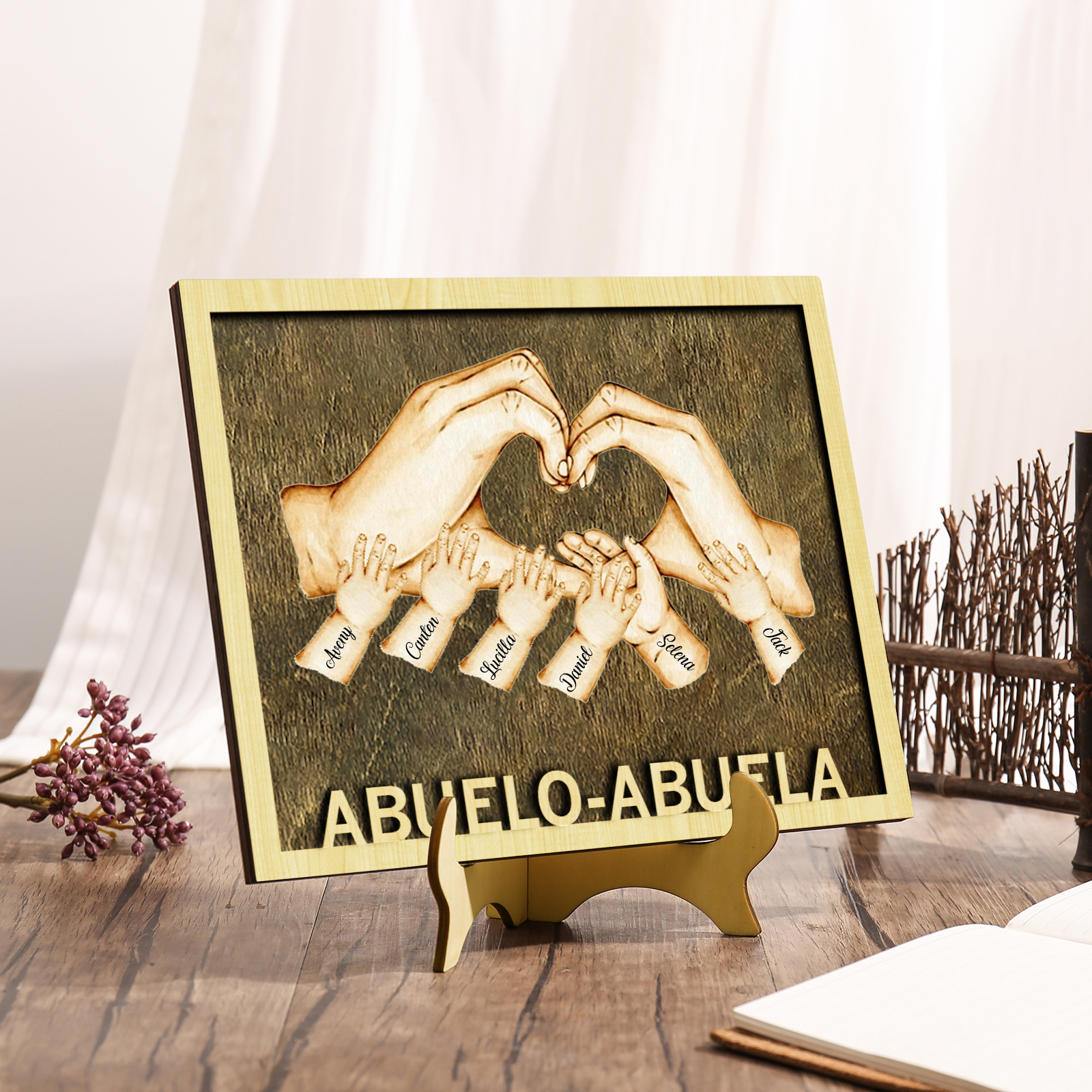 A mi abuela/abuelo-Adorno 2-8 nombres personalizados decoración de madera mano con mano-Jessemade ES