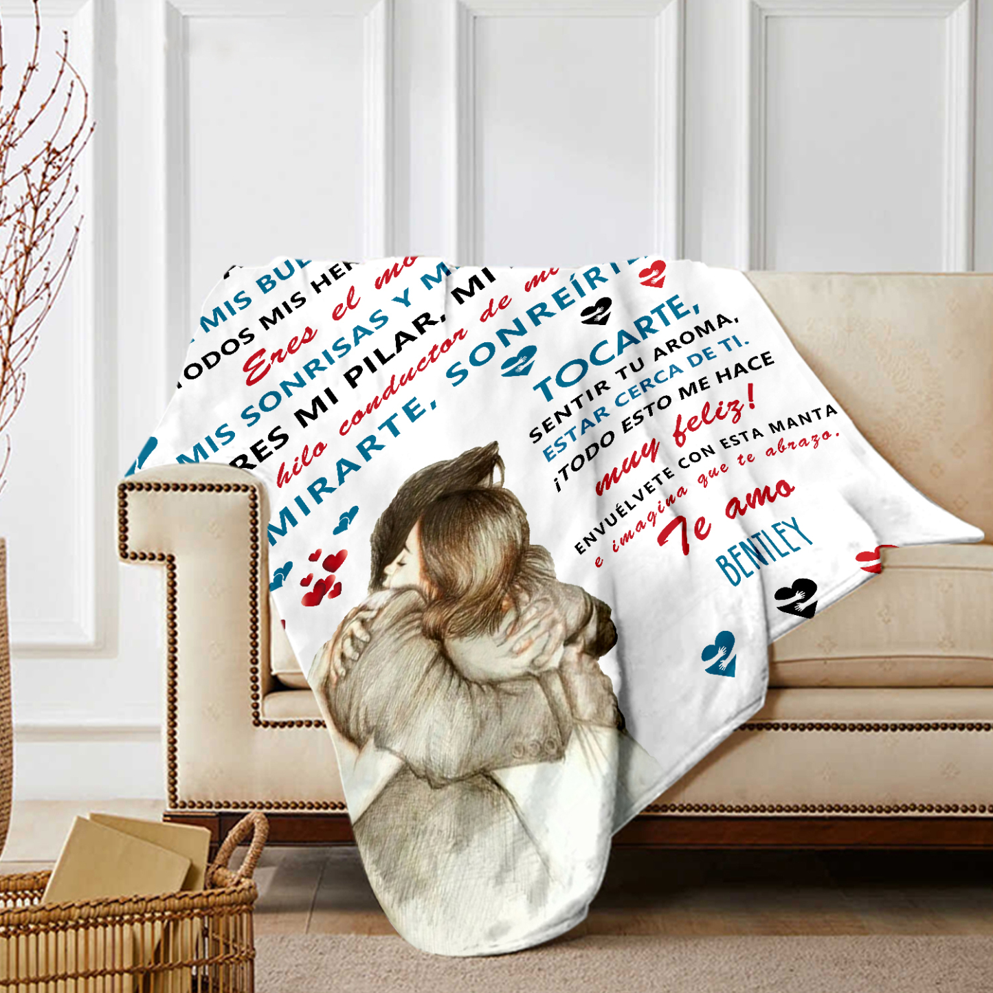 A mi amor-Manta de buen calidad con frase amoroso y personalizada con 1 nombre-Jessemade ES