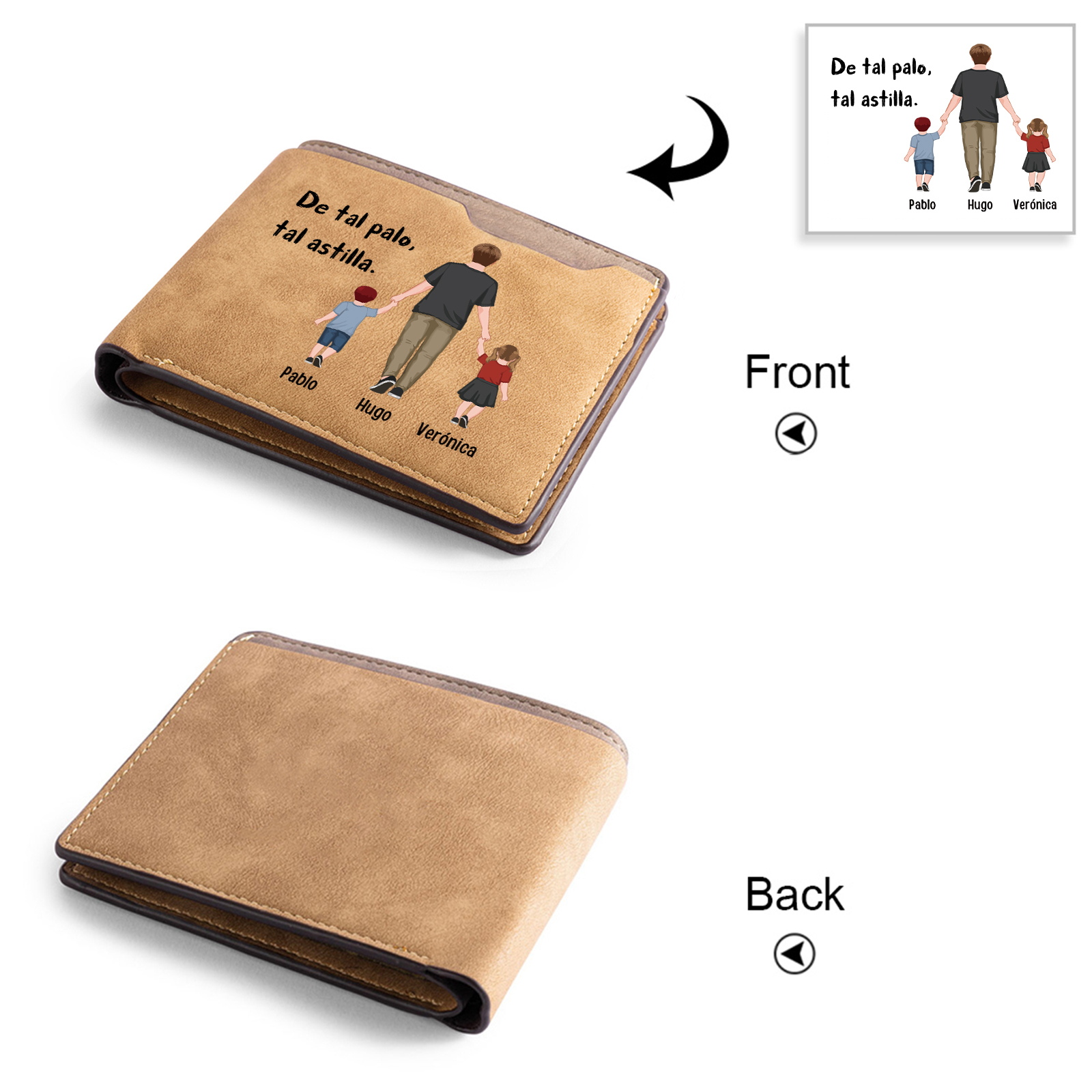 A mi papá-Cartera, billetera clásica siluetas 2-3 nombres personalizados para hombre monedero-Jessemade ES