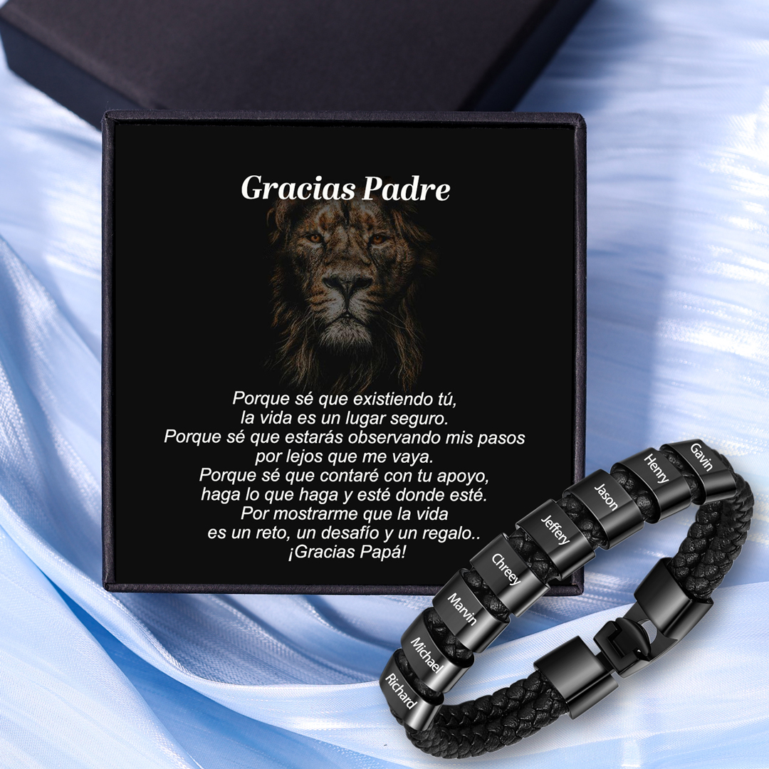 A mi papá-Pulsera de cuero trenzado Pulsera de hombre con 8 aros personalizados con 8 nombres-Jessemade ES