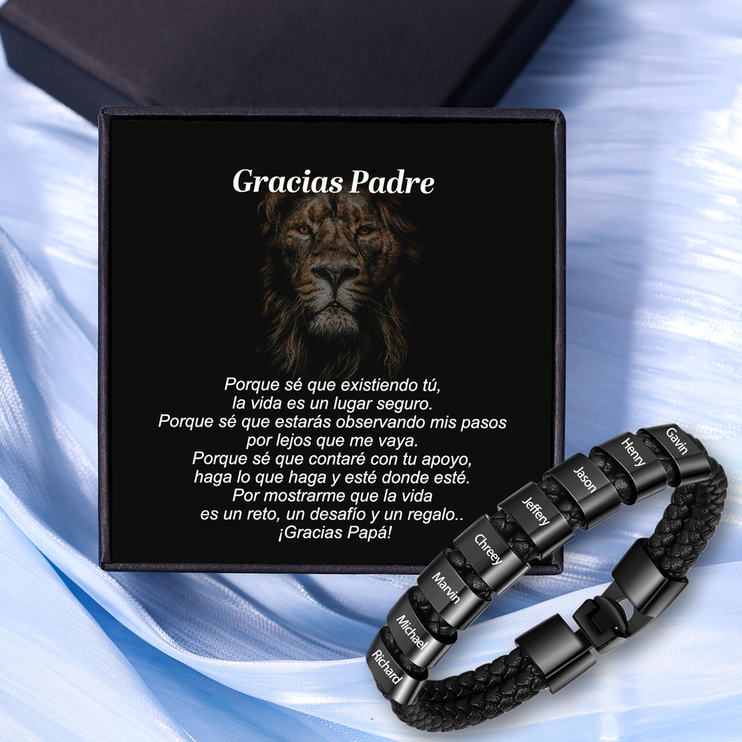 A mi papá-Pulsera de cuero trenzado Pulsera de hombre con 8 aros personalizados con 8 nombres-Jessemade ES
