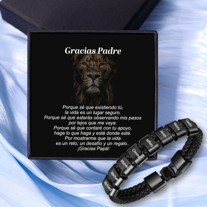 A mi papá-Pulsera de cuero trenzado Pulsera de hombre con 8 aros personalizados con 8 nombres-Jessemade ES