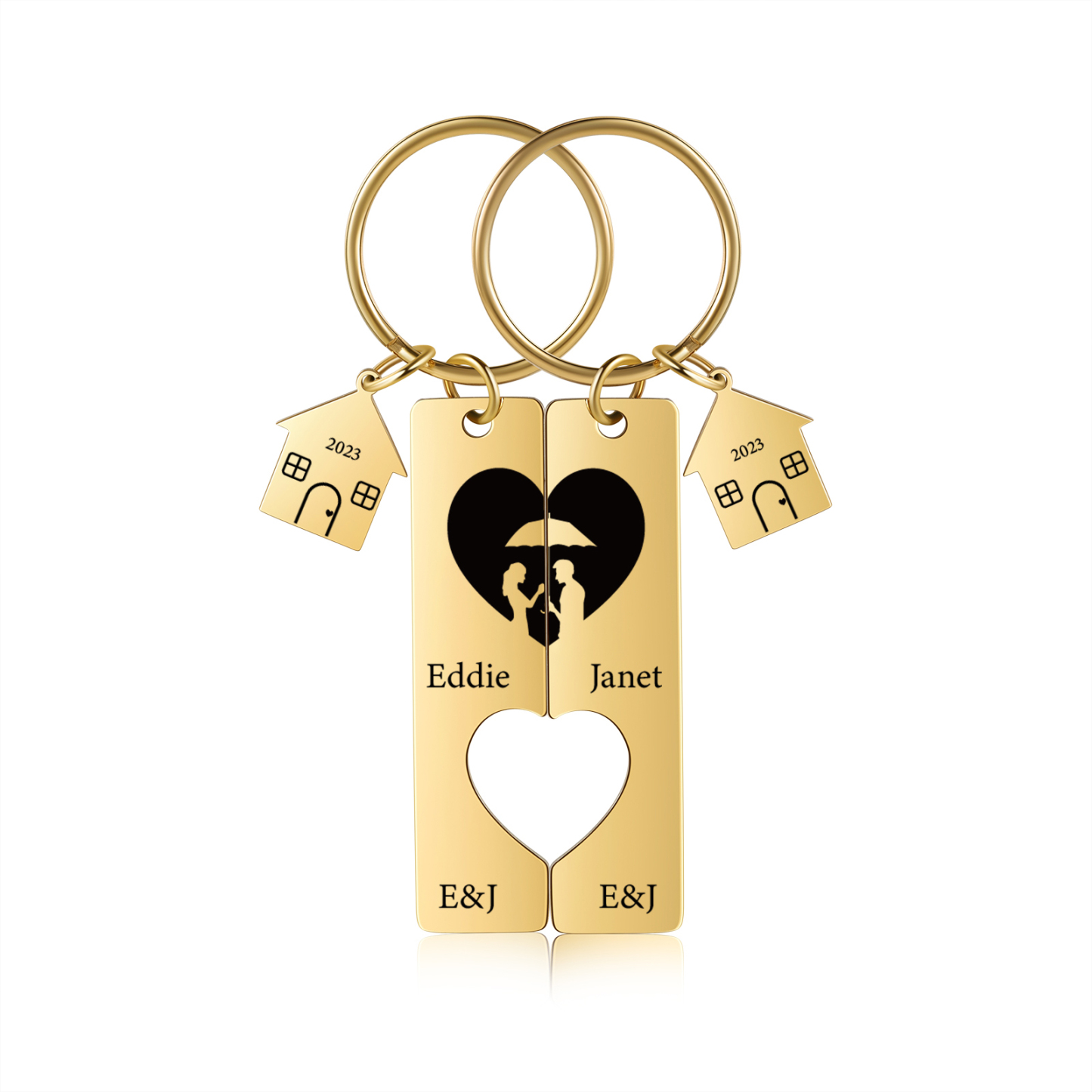 Llavero para pareja sombras 2 letras, 2 nombres personalizados con año dije de casa-Jessemade ES