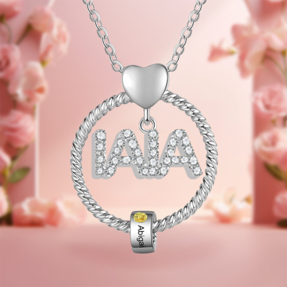 Collar a abuela con colgante de "IAIA" con 1 nombre y 1 piedra de nacimiento personalizados | Jessemade-Jessemade ES