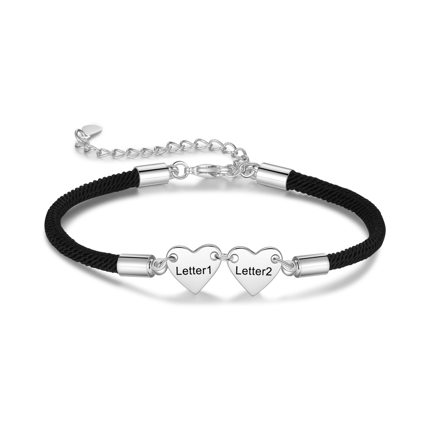 Pulsera de cuerda con dije de corazón 1-4 letras personalizadas-Jessemade ES