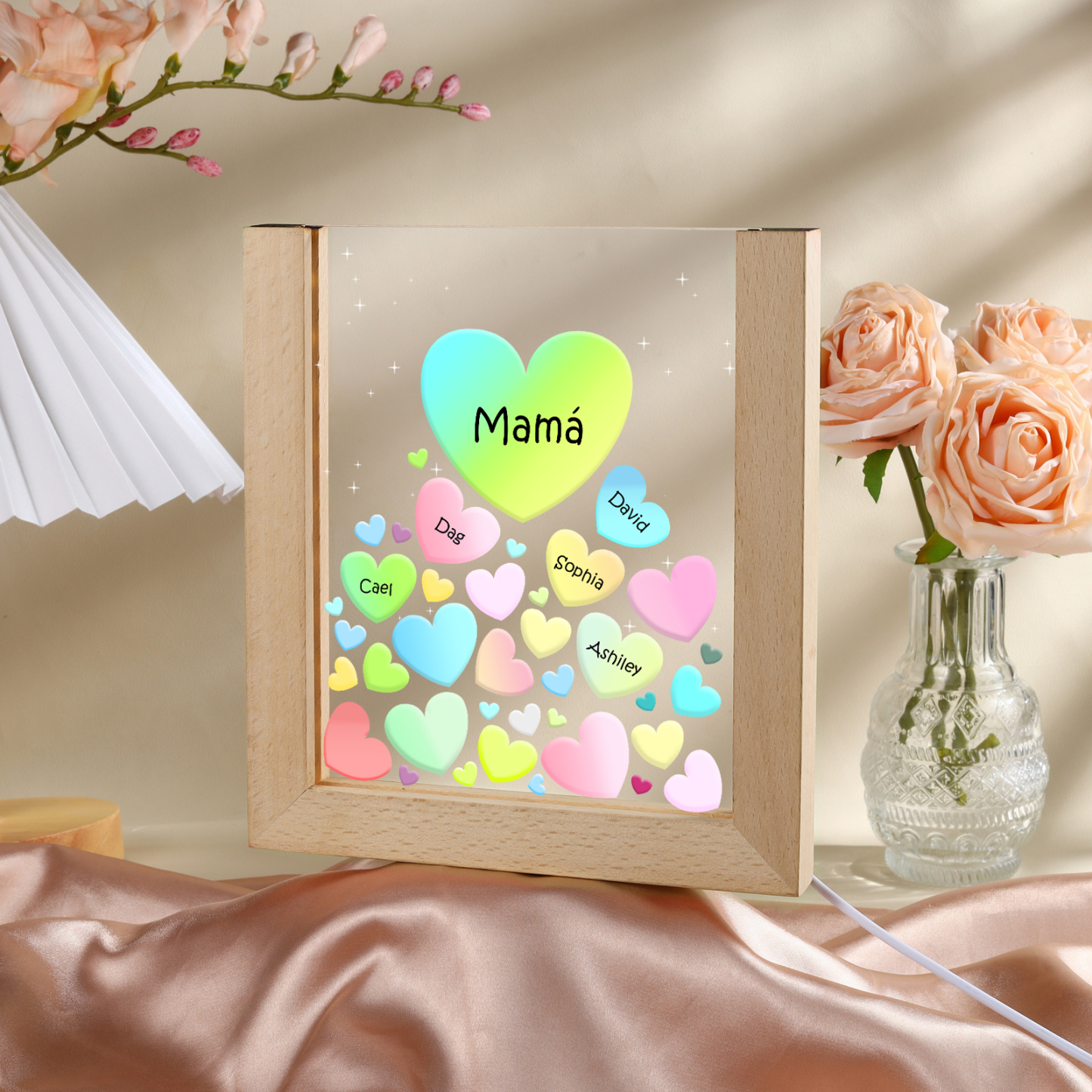 A mi mamá/abuela-Lámpara Personalizada con 2-8 Nombres y Texto "corazones" 3D Ilusión Luz de Noche-Jessemade ES