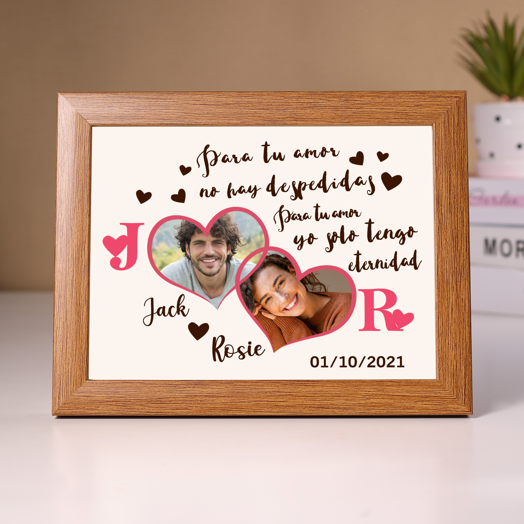 Marco de 2 fotos de madera para pareja 2 nombres, 2 letras y fecha personalizados | Jessemade