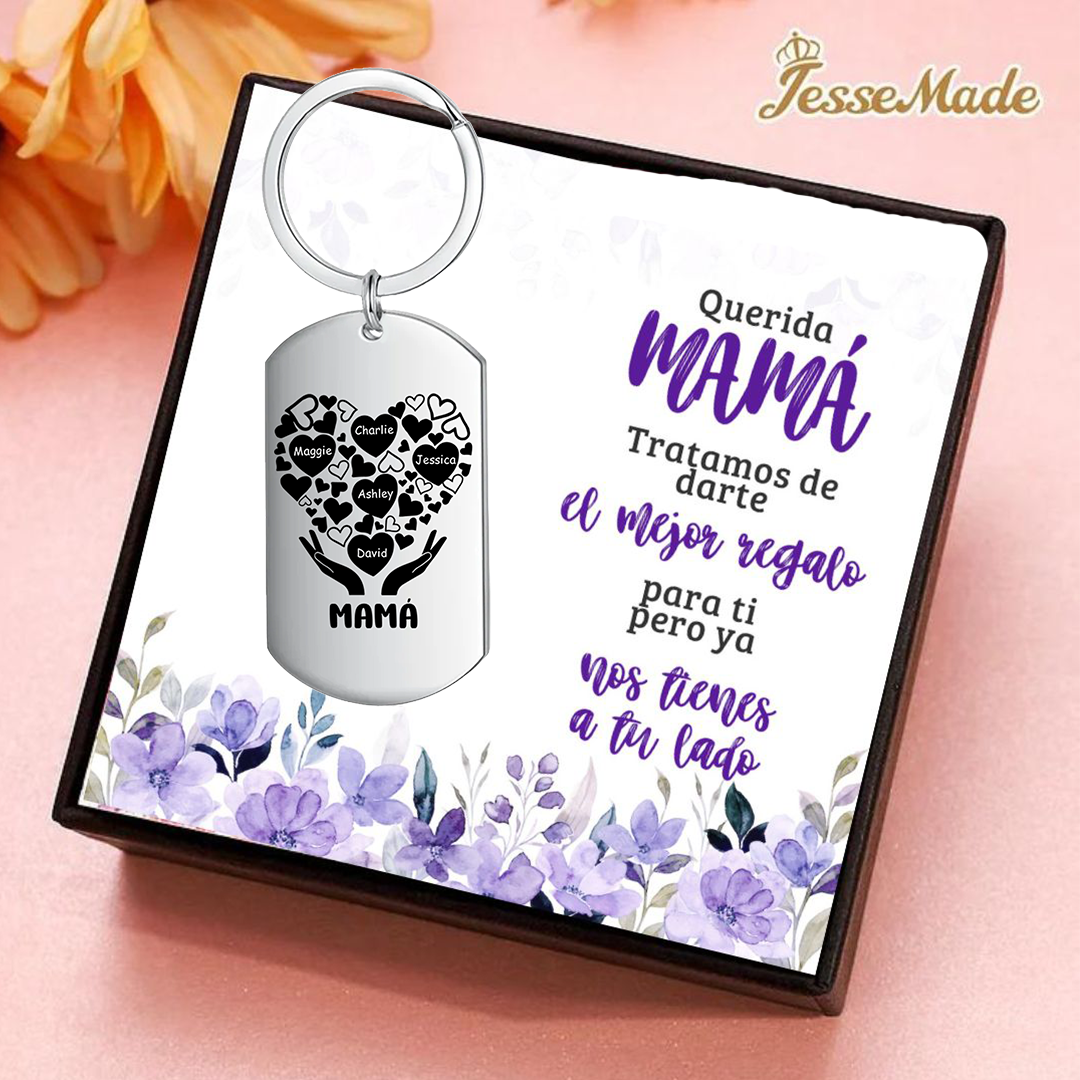 A mi mamá-Llavero 1-7 Nombres Personalizados CORAZONES Y MANOS-Jessemade ES