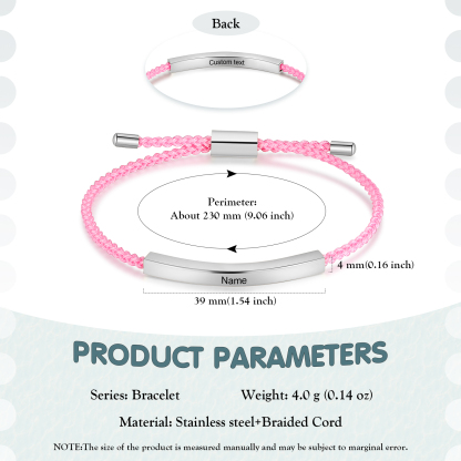 Pulsera de cuerda tejida a mano con nombre y texto personalizados seis colores placa plateada