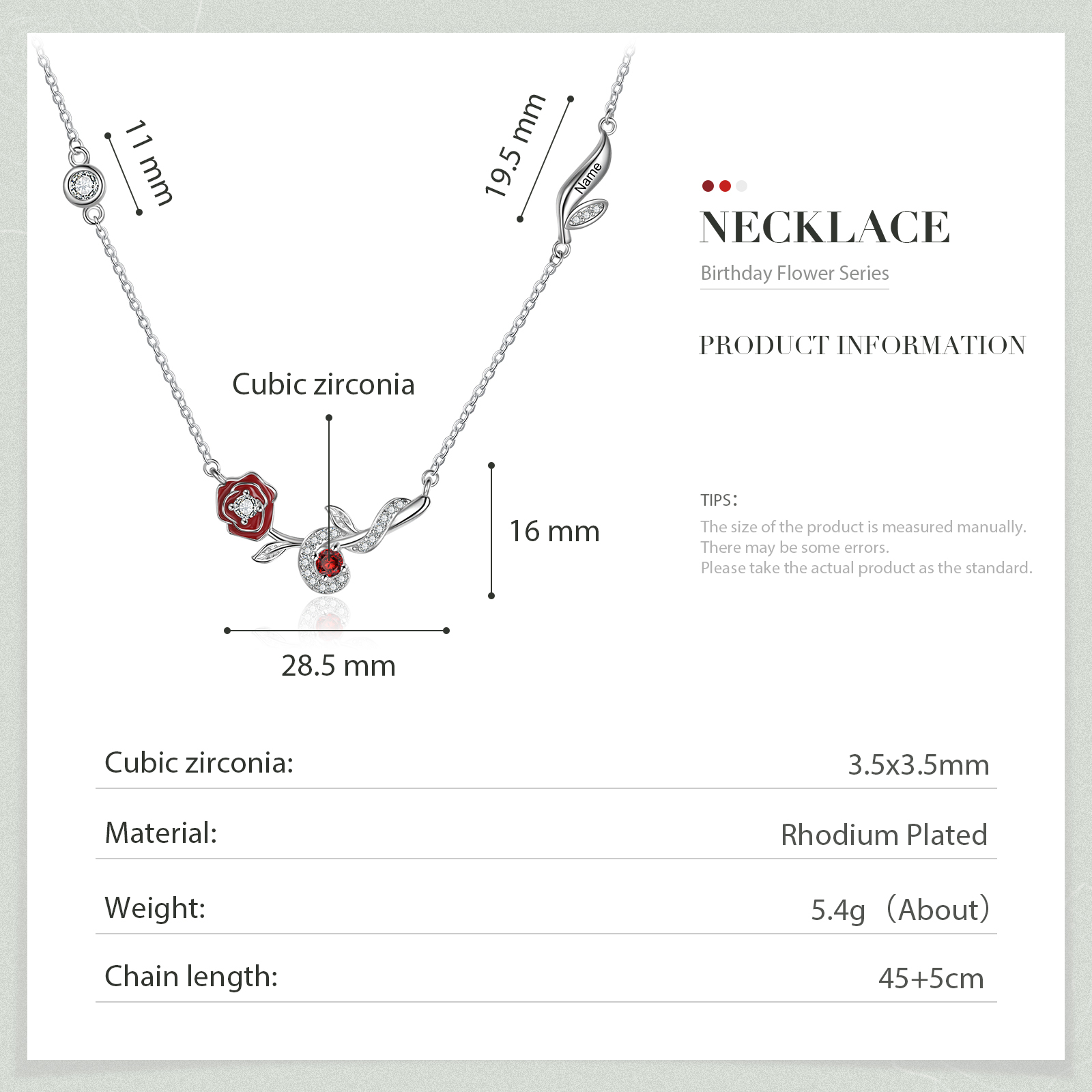 Collar de flor de junio rosa con nombre personalizado y piedra de nacimiento-Jessemade ES