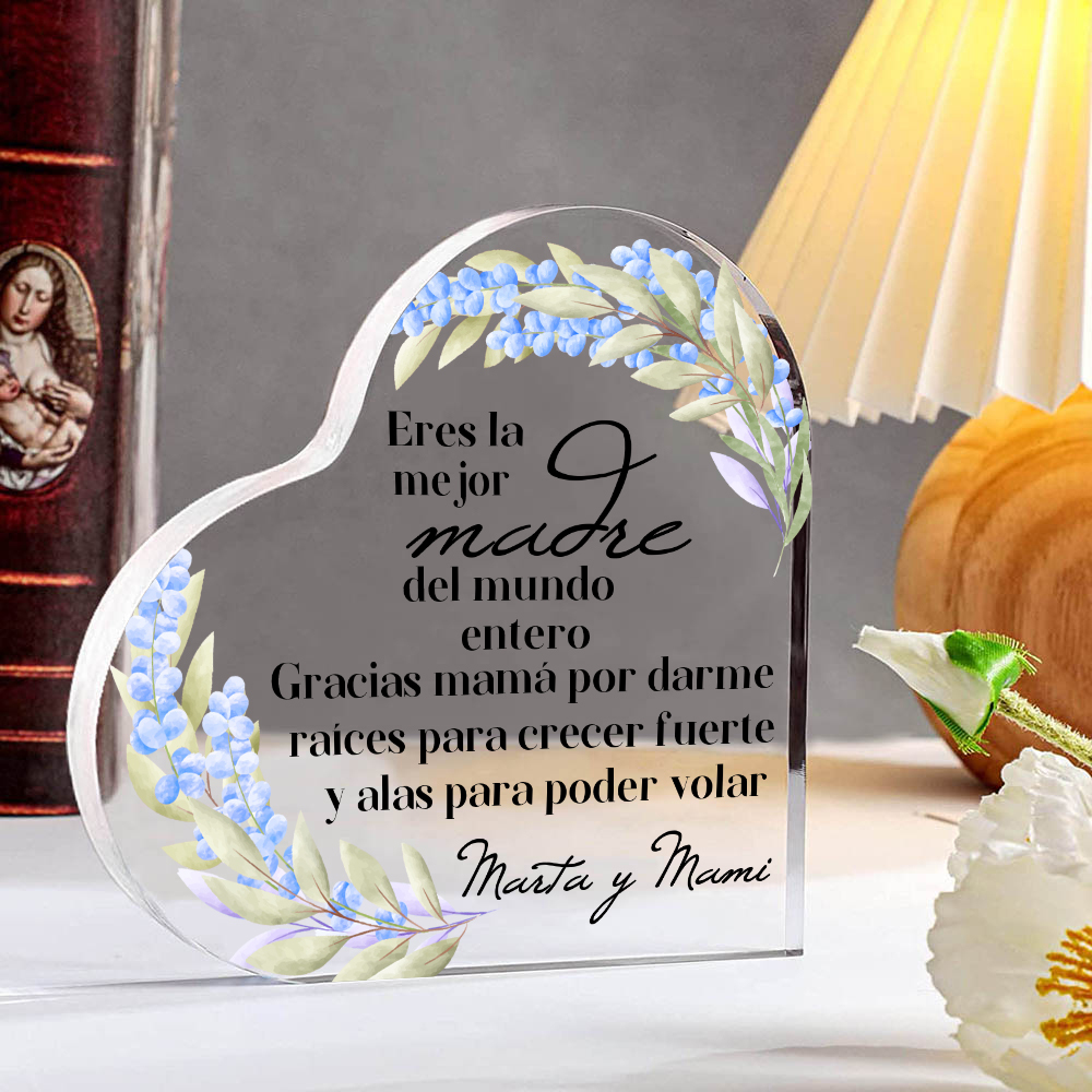 A mi mamá-Placa de acrílico en forma de corazón con frases amorosos 1 texto personalizado-Jessemade ES