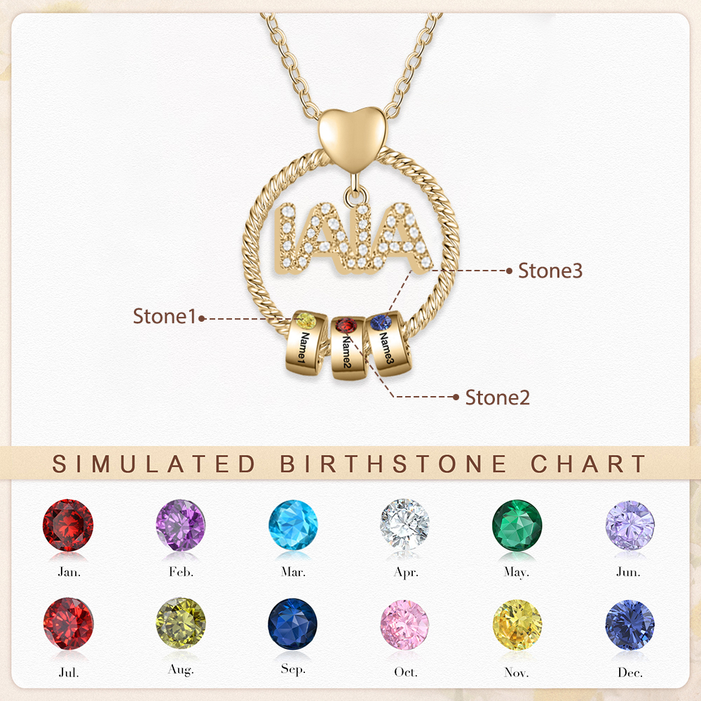 Navidad-Collar a abuela con colgante de "IAIA" con 3 nombres y 3 piedras de nacimiento personalizados | Jessemade