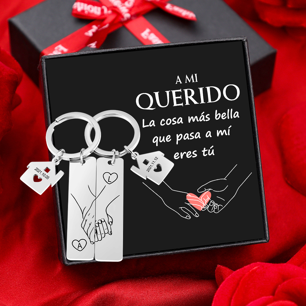 A mi querido-Llavero para pareja mano a mano 2 letras personalizadas con fecha-Jessemade ES