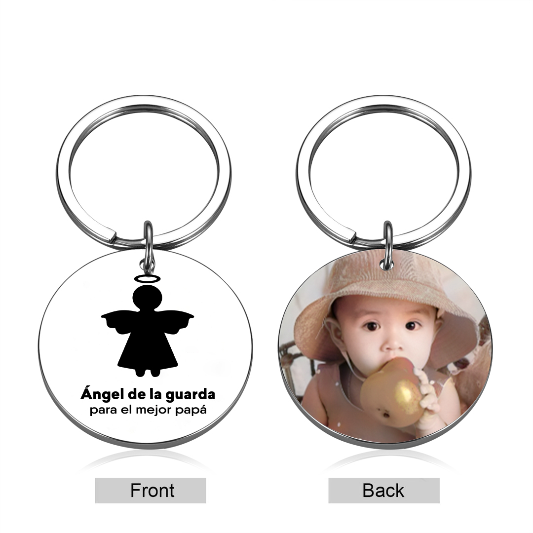 A mi hija-Llavero de placa "ángel de la guarda" 1 texto y 1 foto personalizados-Jessemade ES