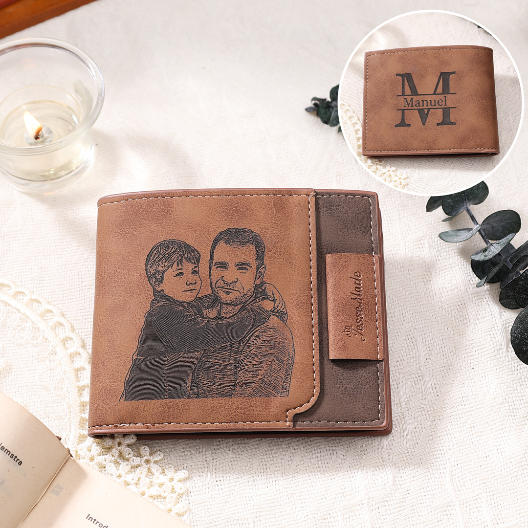 Cartera, billetera personalizada con 1 foto, 1 nombre y 1 letra monedero para hombre-Jessemade ES