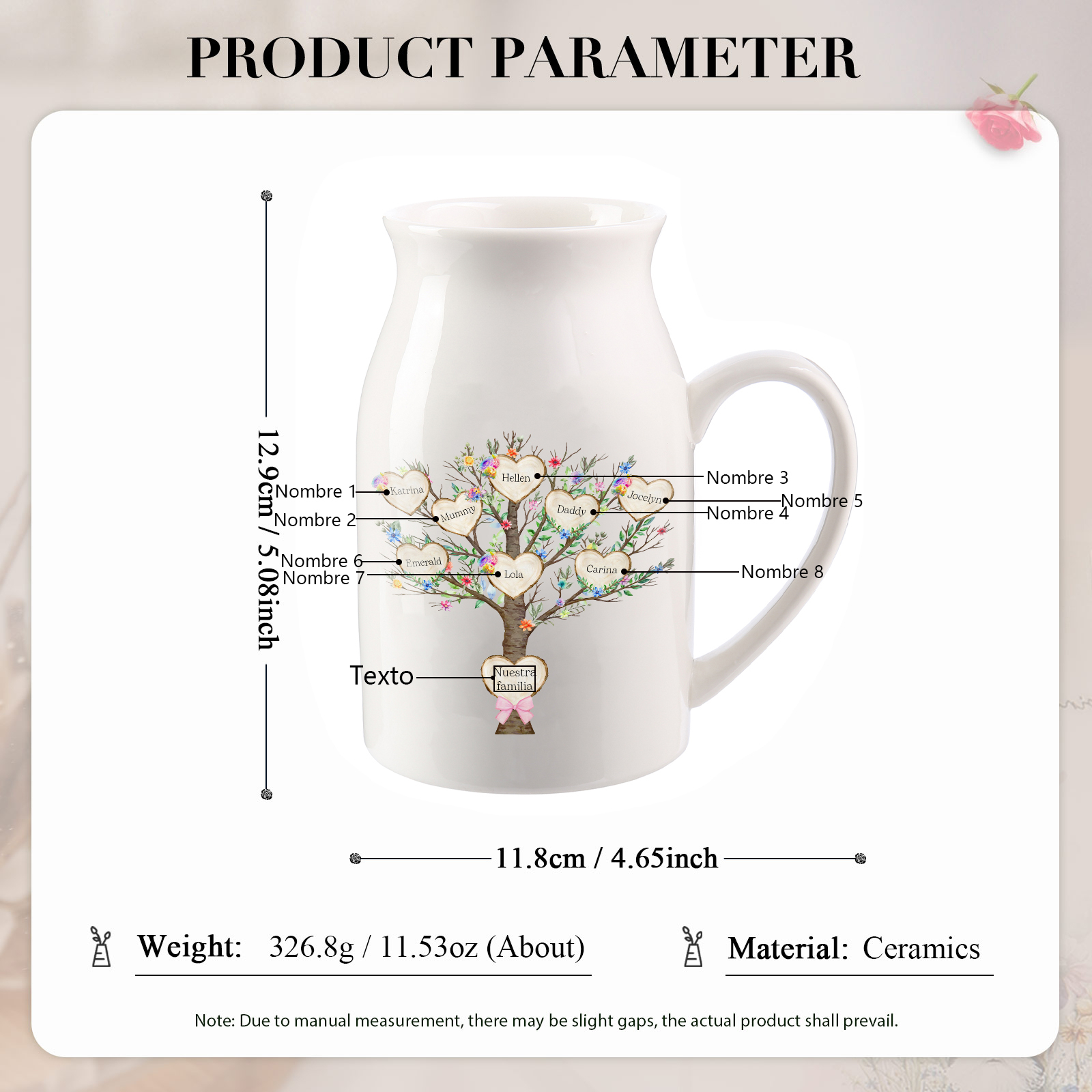 Florero de cerámica árbol de corazones 2-8 nombres personalizados con texto decoración del hogar-Jessemade ES