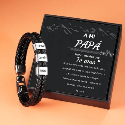 A MI PAPÁ-Pulsera de cuero trenzado 2 aros con 2 nombres personalizados pulsera de hombre 