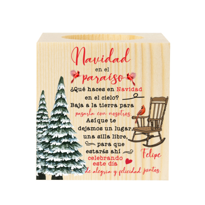 Navidad en el paraíso-Candelero en memoria de ser querido personalizado con nombre de madera sin vela-Jessemade ES