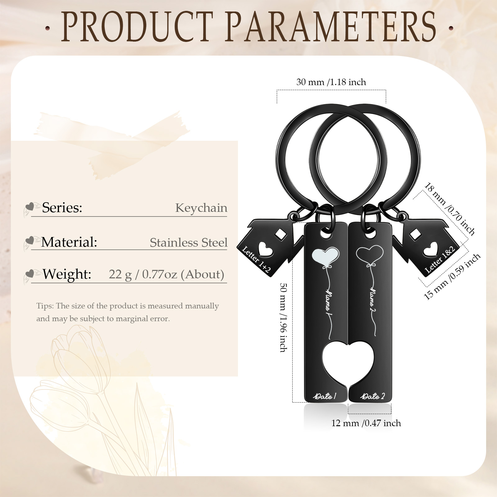 Llavero para pareja corazones 2 nombres, 2 letras personalizados con fecha dije de casa-Jessemade ES