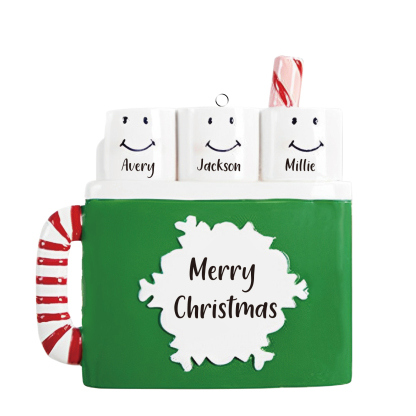 Navidad-Ornamento muñecos navideño de madera taza 3 nombres y 1 texto personalizados adorno del árbol-Jessemade ES
