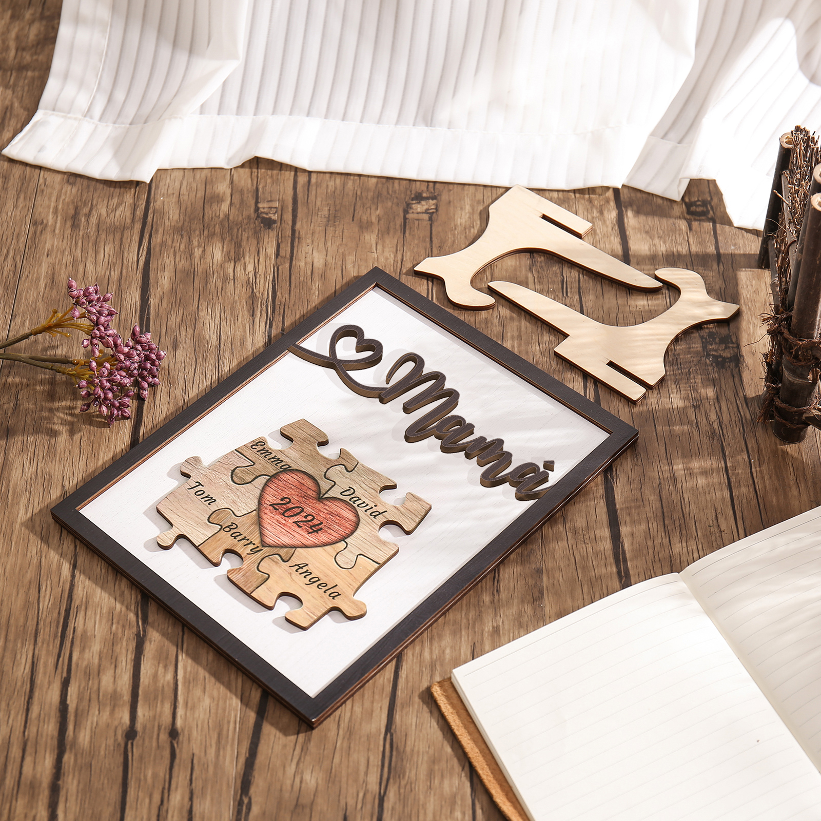 A mi mamá-Adorno 2-6 nombres y año personalizados decoración de madera rompecabezas-Jessemade ES