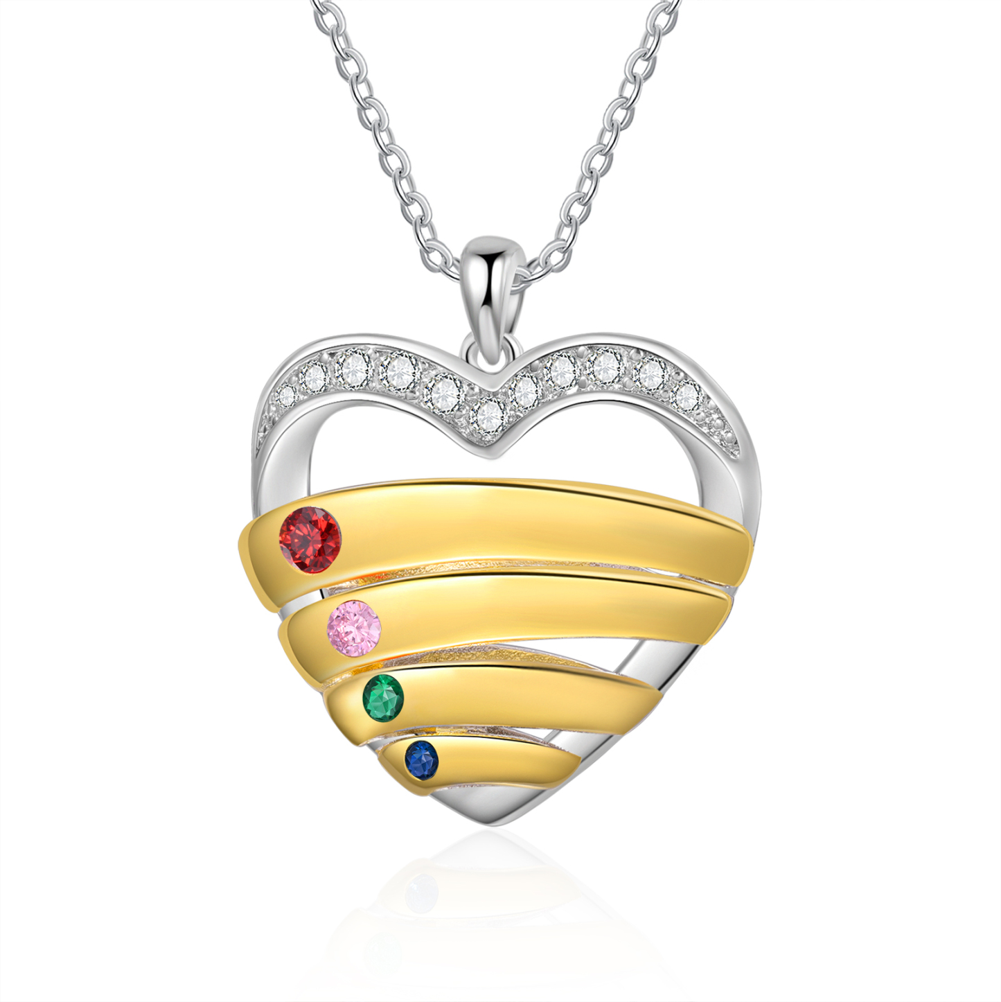 Collar de corazón con 4 nombres y piedras de nacimiento personalizados-Jessemade ES