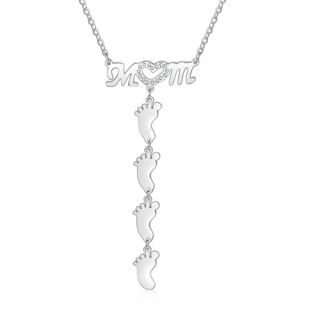 Collar "MoM" con colgante de huellas personalizadas con 4 nombres-Jessemade ES