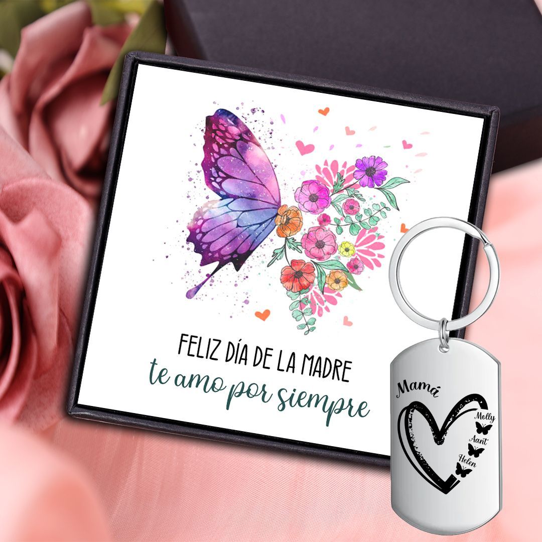 A mi mamá-Llavero 1-6 Nombres Personalizados CORAZÓN Y MARIPOSAS-Jessemade ES