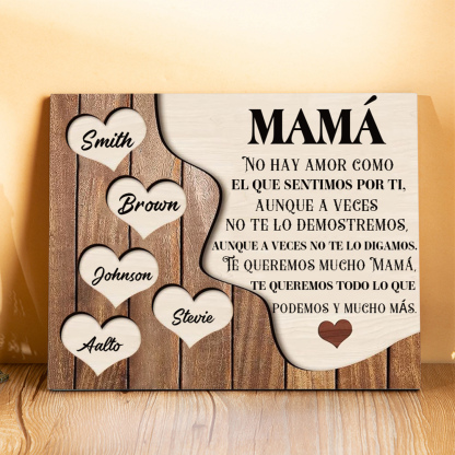 A mi mamá - Lámina 2-8 nombres personalizados marco de madera cara y corazones-Jessemade ES