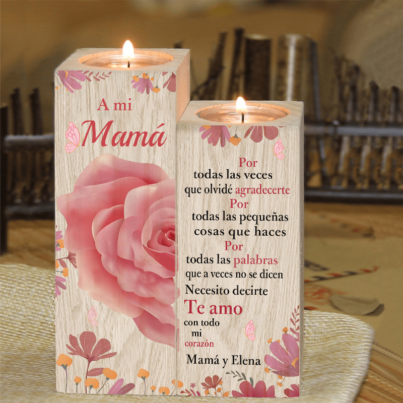 A mi mamá-Candelero de madera de dos piezas sin candela rosa 1 texto personalizado-Jessemade ES