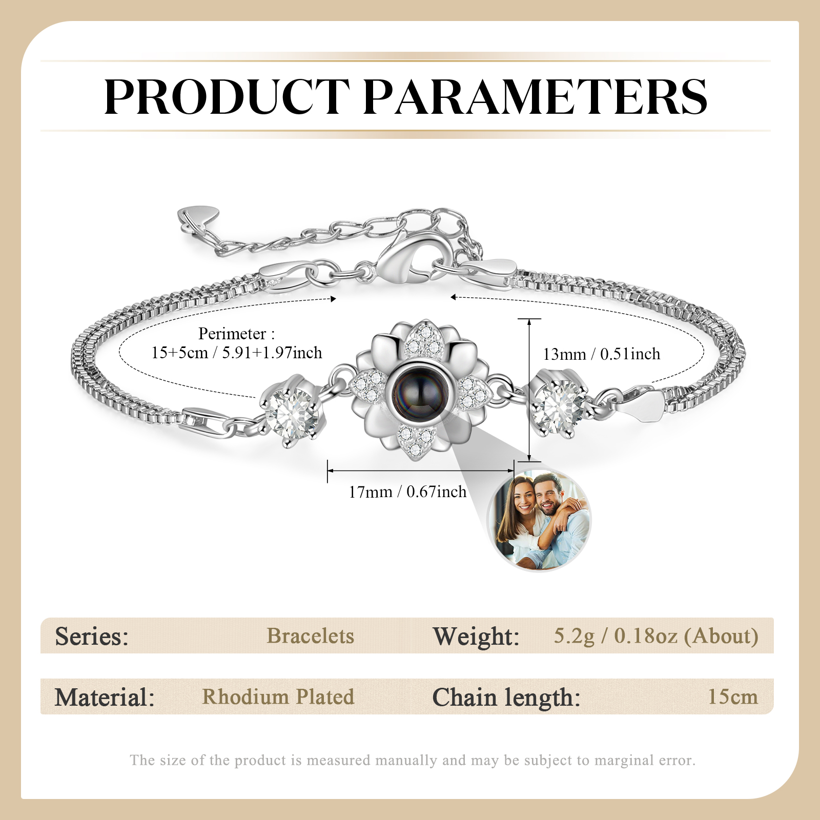 Pulsera con proyección de foto con dije de flor-Jessemade ES