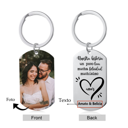 Llavero personalizado con foto y texto para pareja