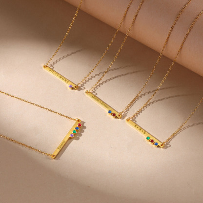 Collar con colgante de placa con 1-4 piedras de nacimiento personalizadas con texto-Jessemade ES