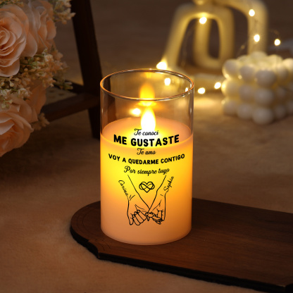 Vela LED personalizada con nombres en vidrio – regalo romántico para parejas