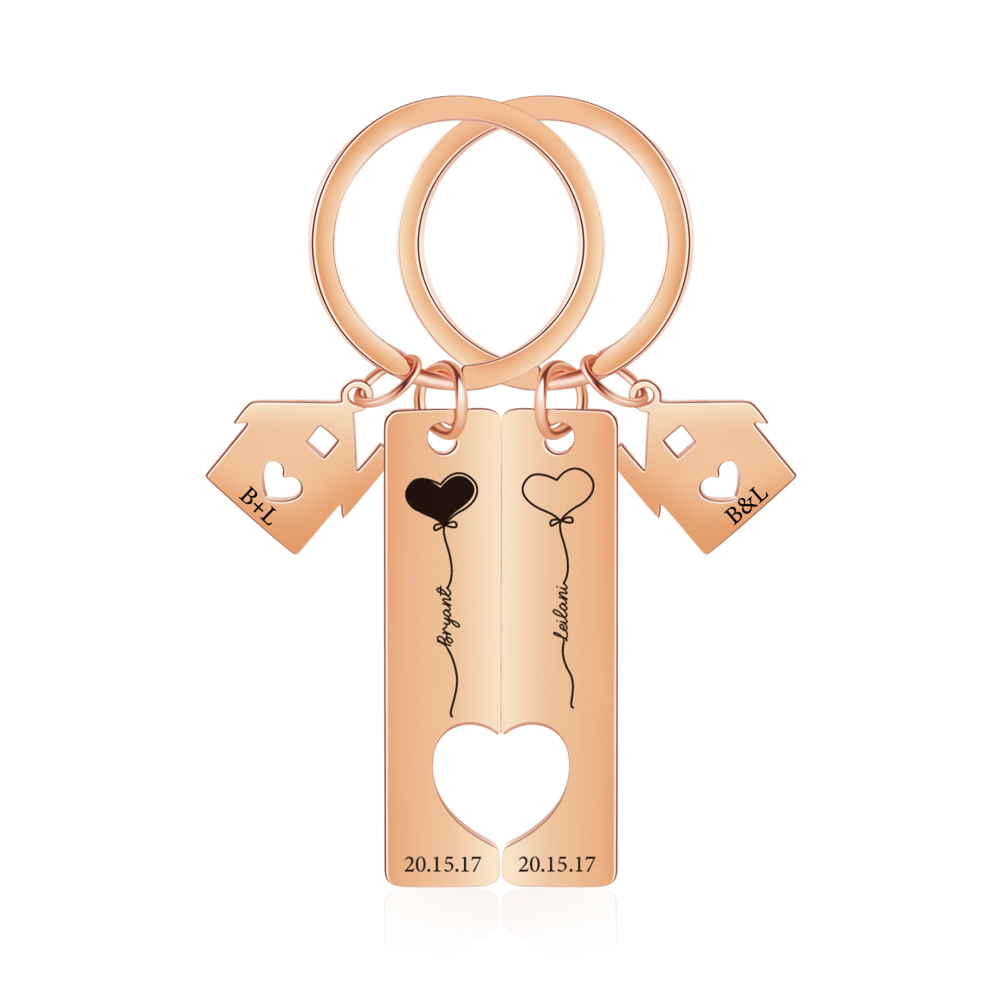 Llavero para pareja corazones 2 nombres, 2 letras personalizados con fecha dije de casa-Jessemade ES